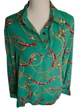 Vintage Equestrian FERATELLI Blouse Shirt Top Horse Designer 90s Button